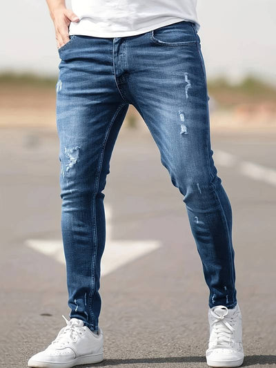 Jeans - Herren Zerrissen Dehnen chlank Passform Jeans