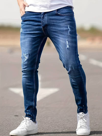 Jeans - Herren Zerrissen Dehnen chlank Passform Jeans