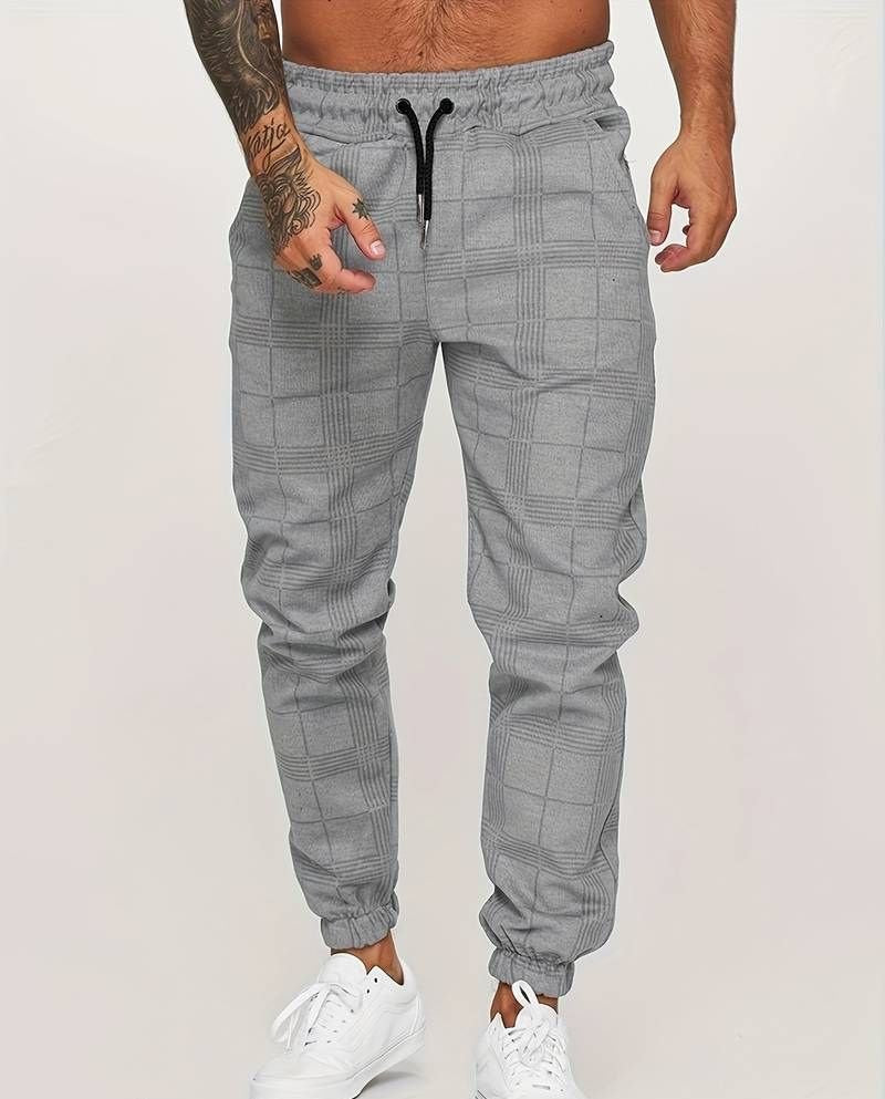 Jogger | Elastische Taille | Kordelzug | Karierte Hose | Herrenhose