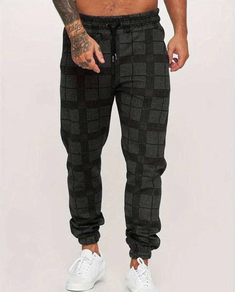 Jogger | Elastische Taille | Kordelzug | Karierte Hose | Herrenhose