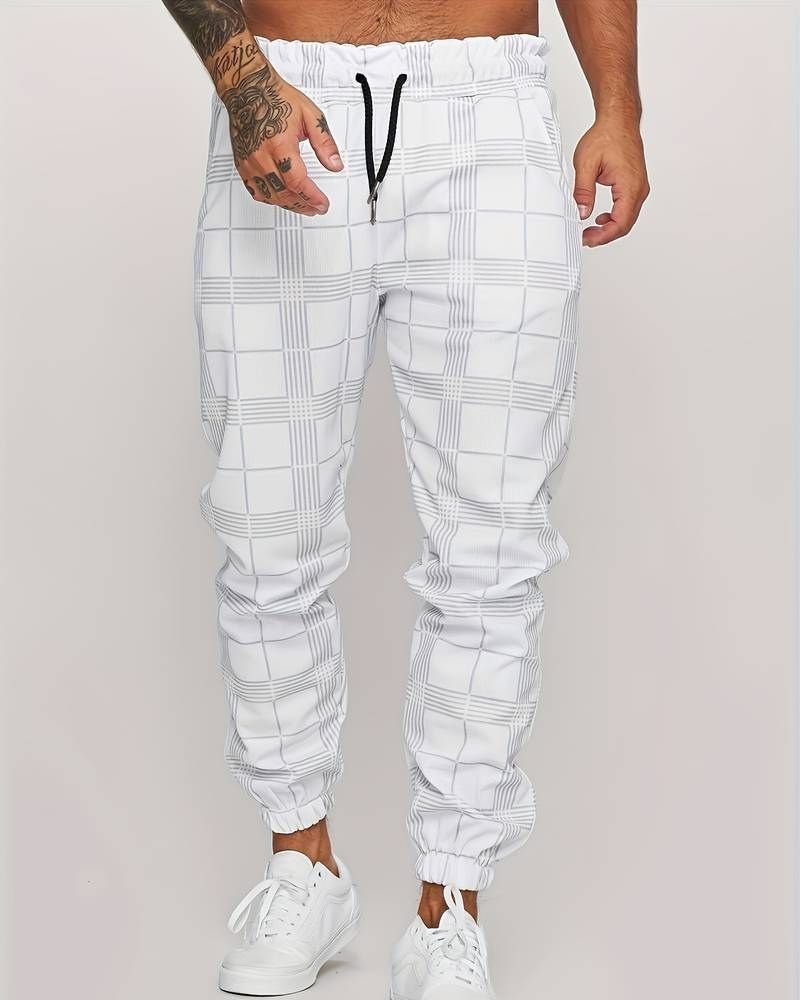 Jogger | Elastische Taille | Kordelzug | Karierte Hose | Herrenhose