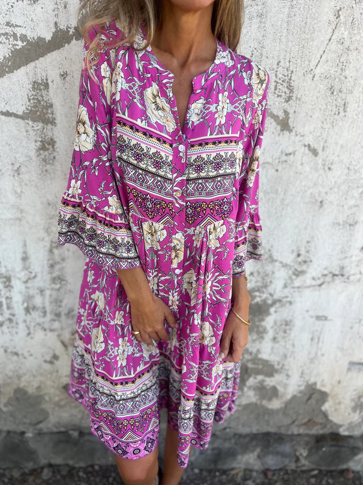 Boho-Kleid mit Muster-Mix | A-Linie | Eingrifftaschen