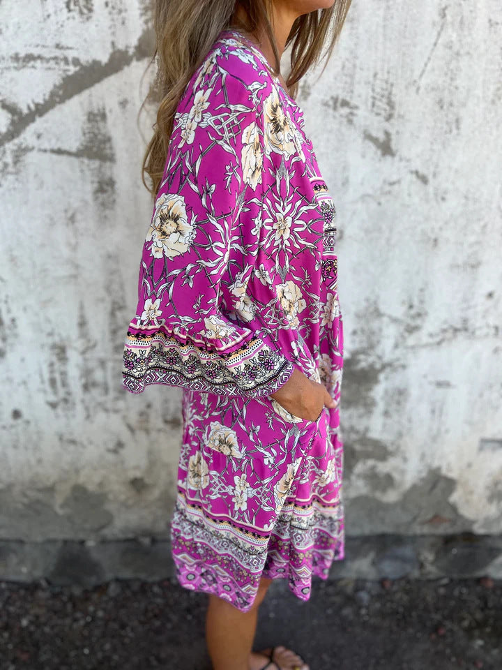 Boho-Kleid mit Muster-Mix | A-Linie | Eingrifftaschen