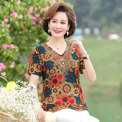 Elegantes Blusen-T-Shirt mit Perlmuttknöpfen