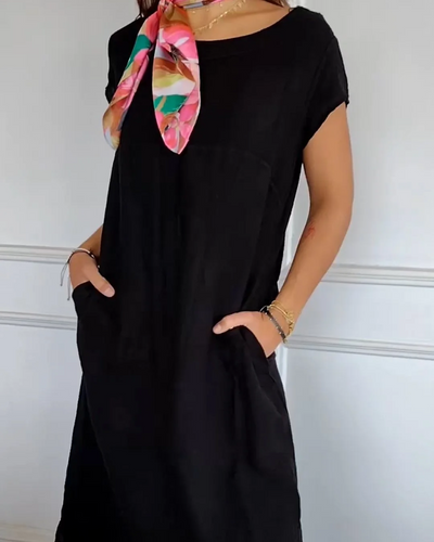 Luftiges Damen Baumwollkleid - Sommerlich weißes Design mit praktischen Taschen