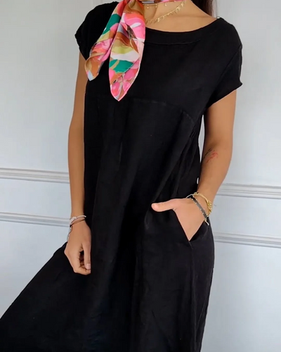 Luftiges Damen Baumwollkleid - Sommerlich weißes Design mit praktischen Taschen