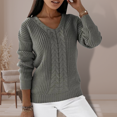 Pullover mit V-Ausschnitt aus Zopfmuster für Damen