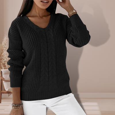 Pullover mit V-Ausschnitt aus Zopfmuster für Damen