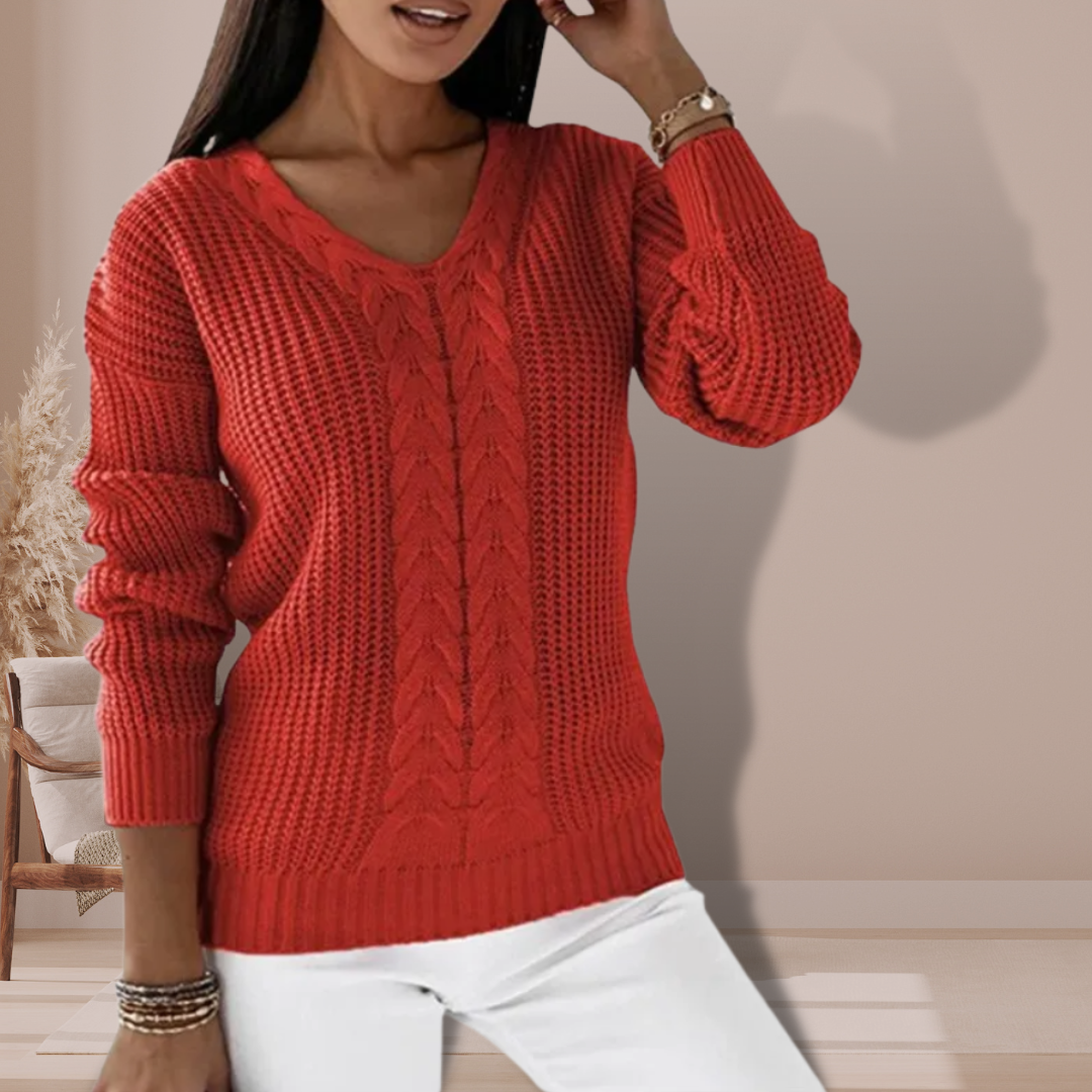 Pullover mit V-Ausschnitt aus Zopfmuster für Damen