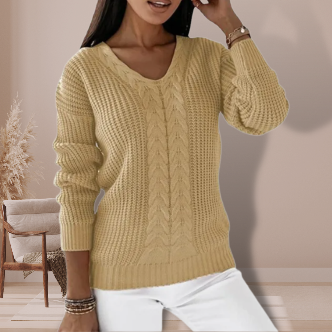 Pullover mit V-Ausschnitt aus Zopfmuster für Damen