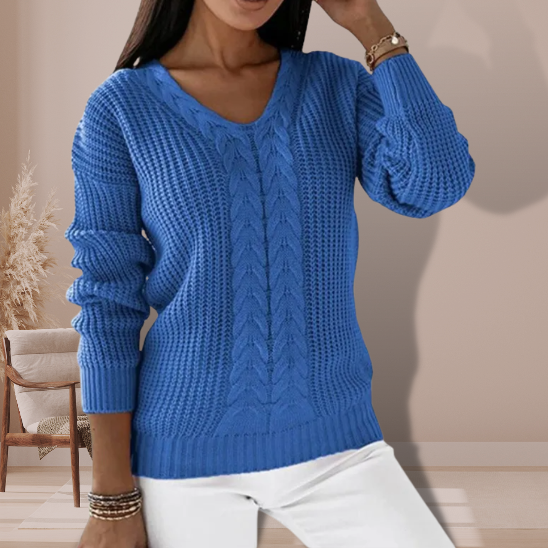 Pullover mit V-Ausschnitt aus Zopfmuster für Damen