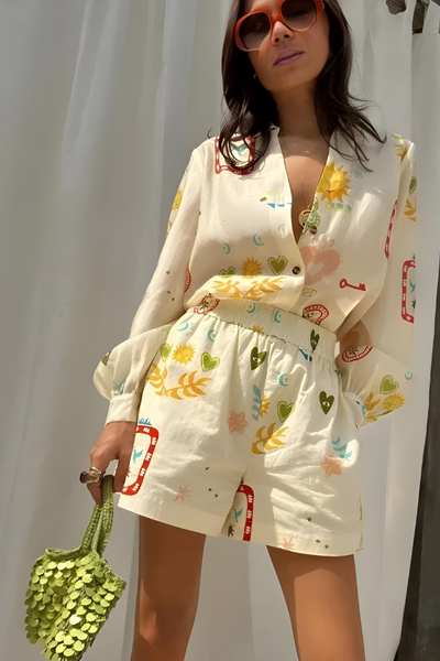 Lacey™ | Langarm- und Shorts-Set