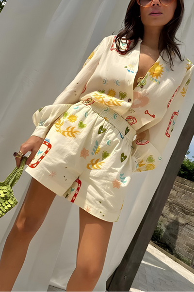 Lacey™ | Langarm- und Shorts-Set