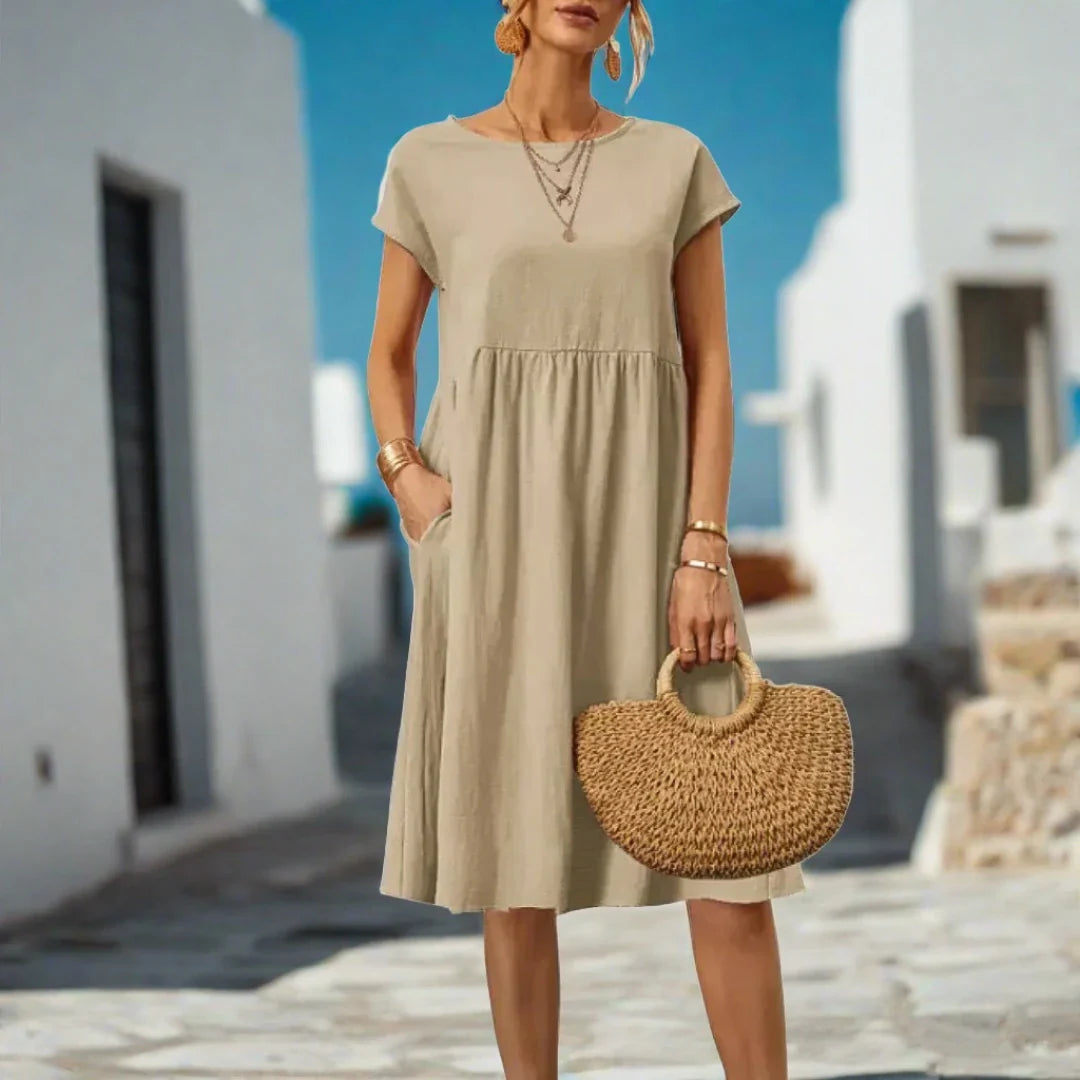 Naomi Sommerkleid | Elegantes fließendes Sommerkleid kurzärmelig für den Sommer