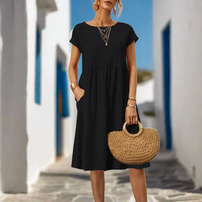 Naomi Sommerkleid | Elegantes fließendes Sommerkleid kurzärmelig für den Sommer