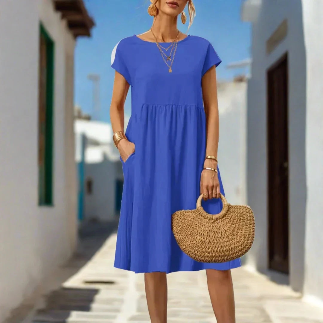 Naomi Sommerkleid | Elegantes fließendes Sommerkleid kurzärmelig für den Sommer