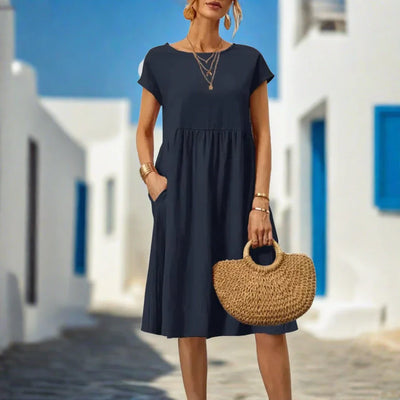 Naomi Sommerkleid | Elegantes fließendes Sommerkleid kurzärmelig für den Sommer