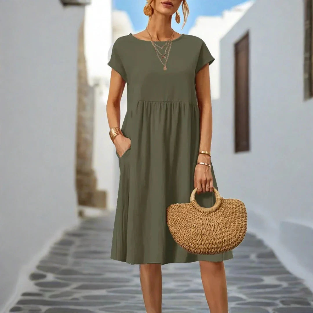 Naomi Sommerkleid | Elegantes fließendes Sommerkleid kurzärmelig für den Sommer