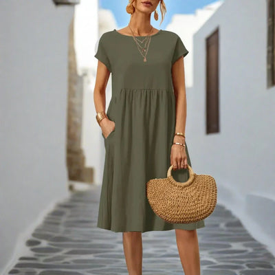 Naomi Sommerkleid | Elegantes fließendes Sommerkleid kurzärmelig für den Sommer