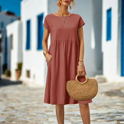 Naomi Sommerkleid | Elegantes fließendes Sommerkleid kurzärmelig für den Sommer