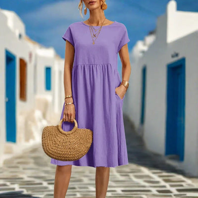 Naomi Sommerkleid | Elegantes fließendes Sommerkleid kurzärmelig für den Sommer