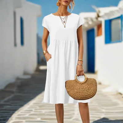 Naomi Sommerkleid | Elegantes fließendes Sommerkleid kurzärmelig für den Sommer