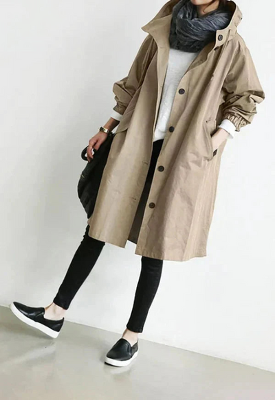 Langer wasserabweisender Damenmantel mit verstellbarer Kapuze für Winter und Regen – Damenmäntel