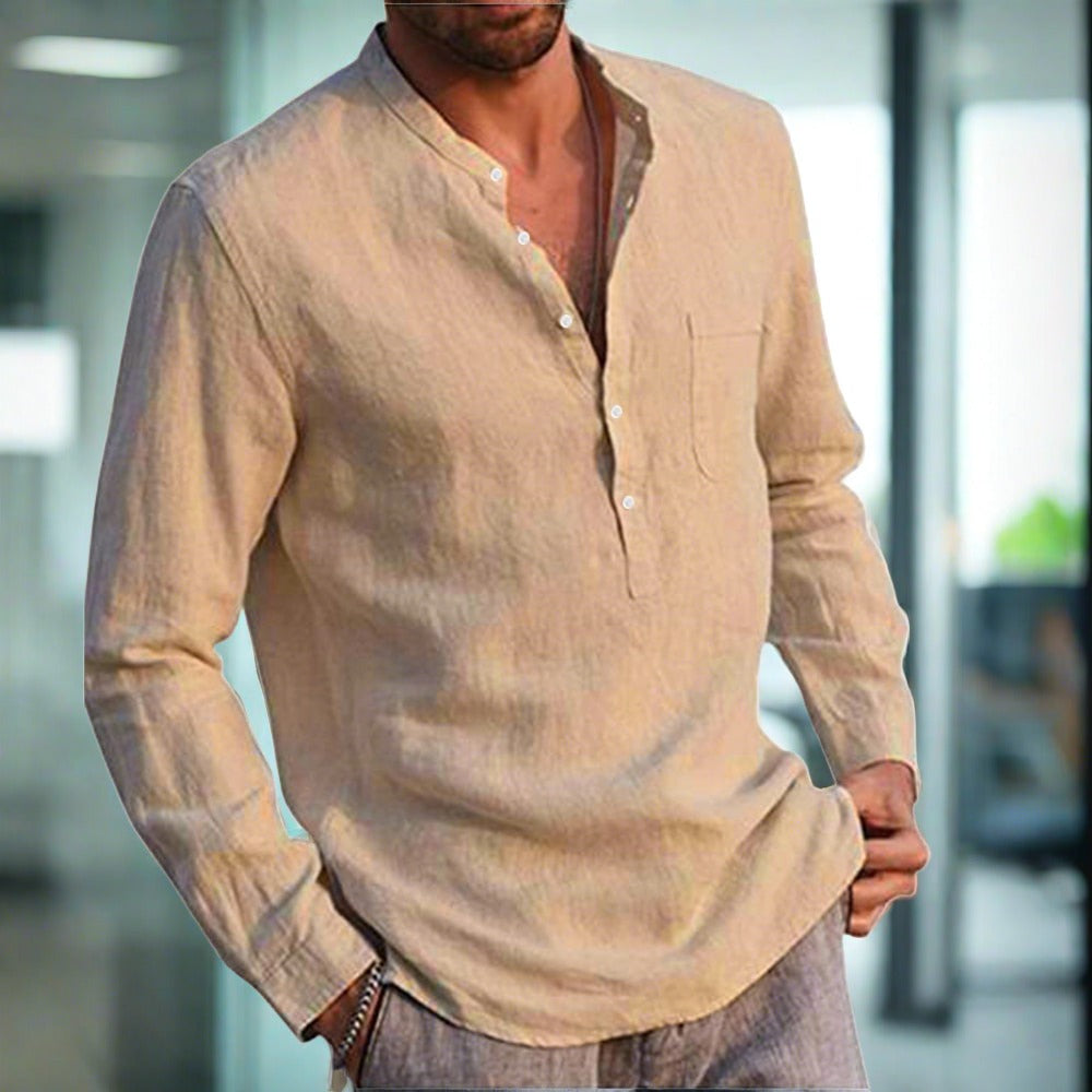Leinenhemd | Brusttasche | Halber Knopf | Langarm | Herrenhemd