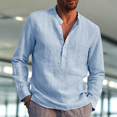 Leinenhemd | Brusttasche | Halber Knopf | Langarm | Herrenhemd
