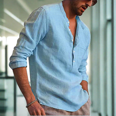 Leinenhemd | Brusttasche | Halber Knopf | Langarm | Herrenhemd