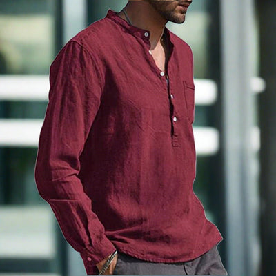Leinenhemd | Brusttasche | Halber Knopf | Langarm | Herrenhemd