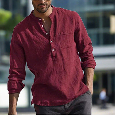 Leinenhemd | Brusttasche | Halber Knopf | Langarm | Herrenhemd