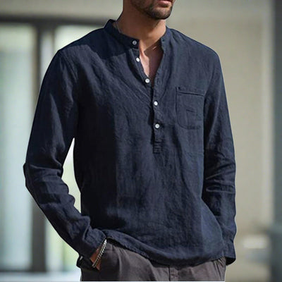 Leinenhemd | Brusttasche | Halber Knopf | Langarm | Herrenhemd