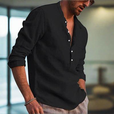 Leinenhemd | Brusttasche | Halber Knopf | Langarm | Herrenhemd