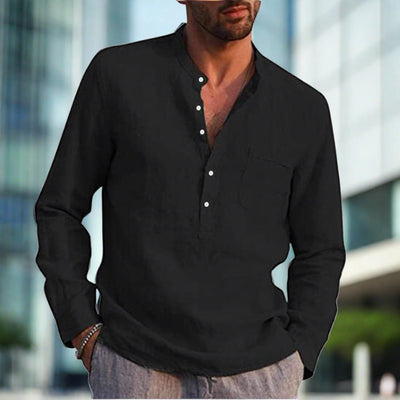 Leinenhemd | Brusttasche | Halber Knopf | Langarm | Herrenhemd