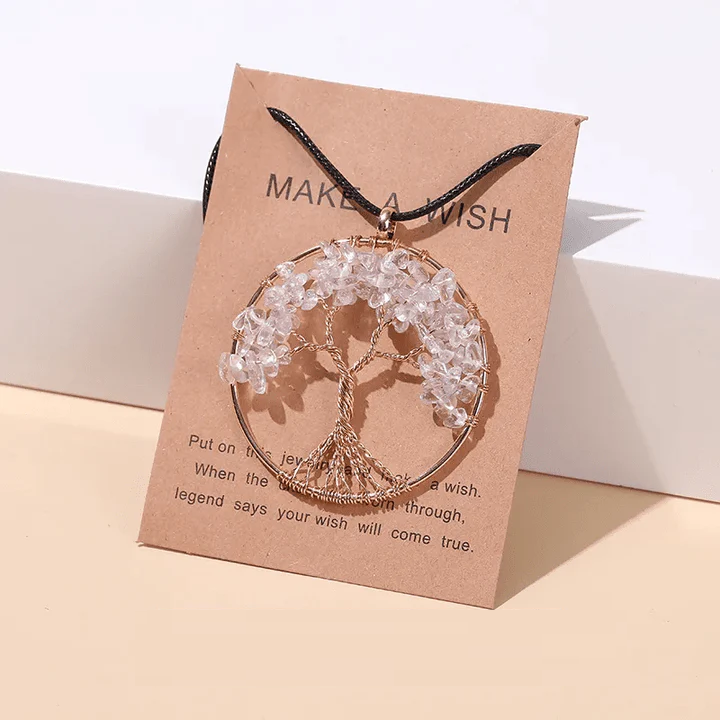 Sommerliche Chakra-Halskette | Lebensbaum-Halskette mit sieben Chakra-Edelsteinen