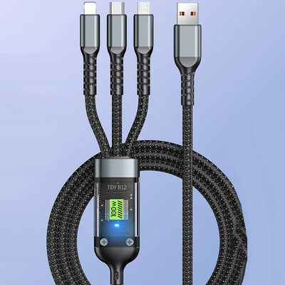 3-in-1 Superschnelles Sommer-Ladekabel | Transparent, leuchtend und universell für schnelles Laden