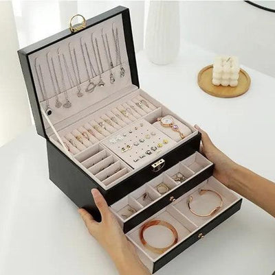 LuxaBox Mehrlagige Leder-Schmuckbox für den Sommer | Stylische und Praktische Aufbewahrungslösung für Schmuck