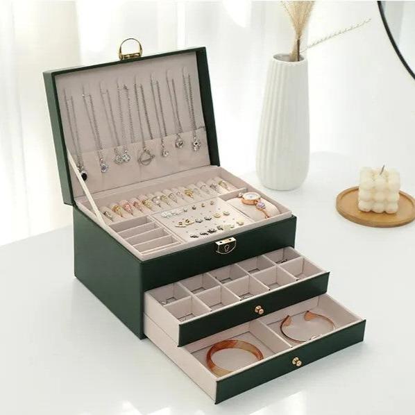 LuxaBox Mehrlagige Leder-Schmuckbox für den Sommer | Stylische und Praktische Aufbewahrungslösung für Schmuck