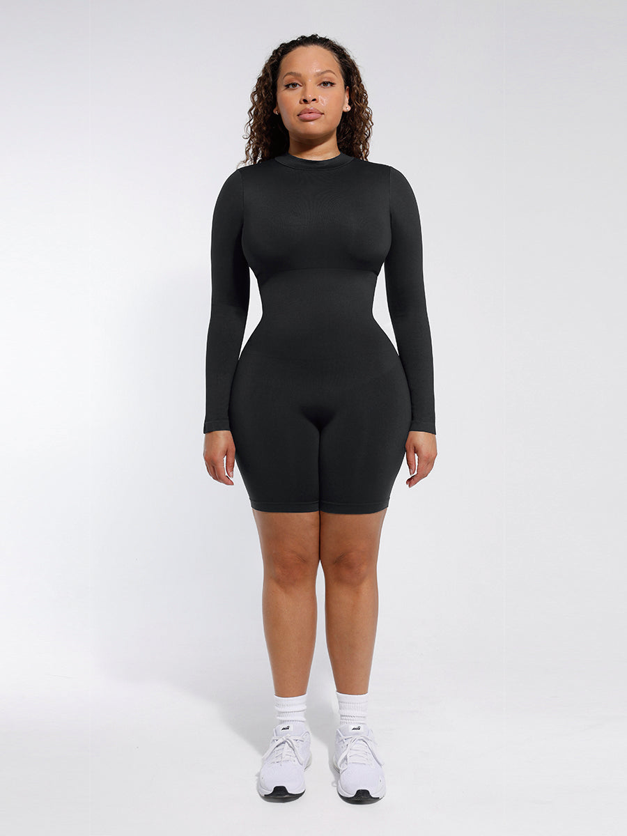 Langärmliger Shapewear-Jumpsuit mit Rundhalsausschnitt
