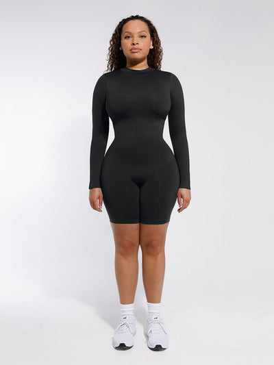 Langärmliger Shapewear-Jumpsuit mit Rundhalsausschnitt