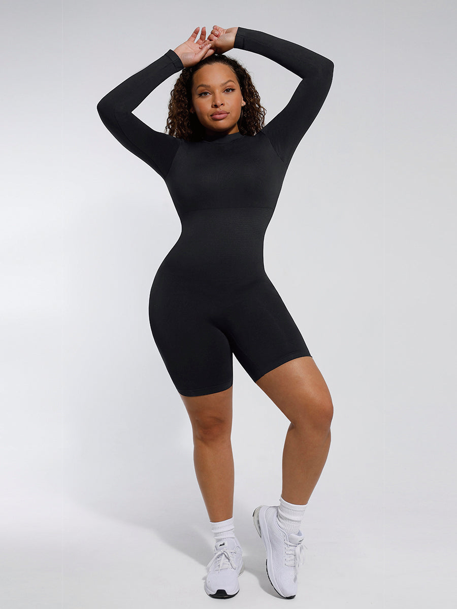 Langärmliger Shapewear-Jumpsuit mit Rundhalsausschnitt