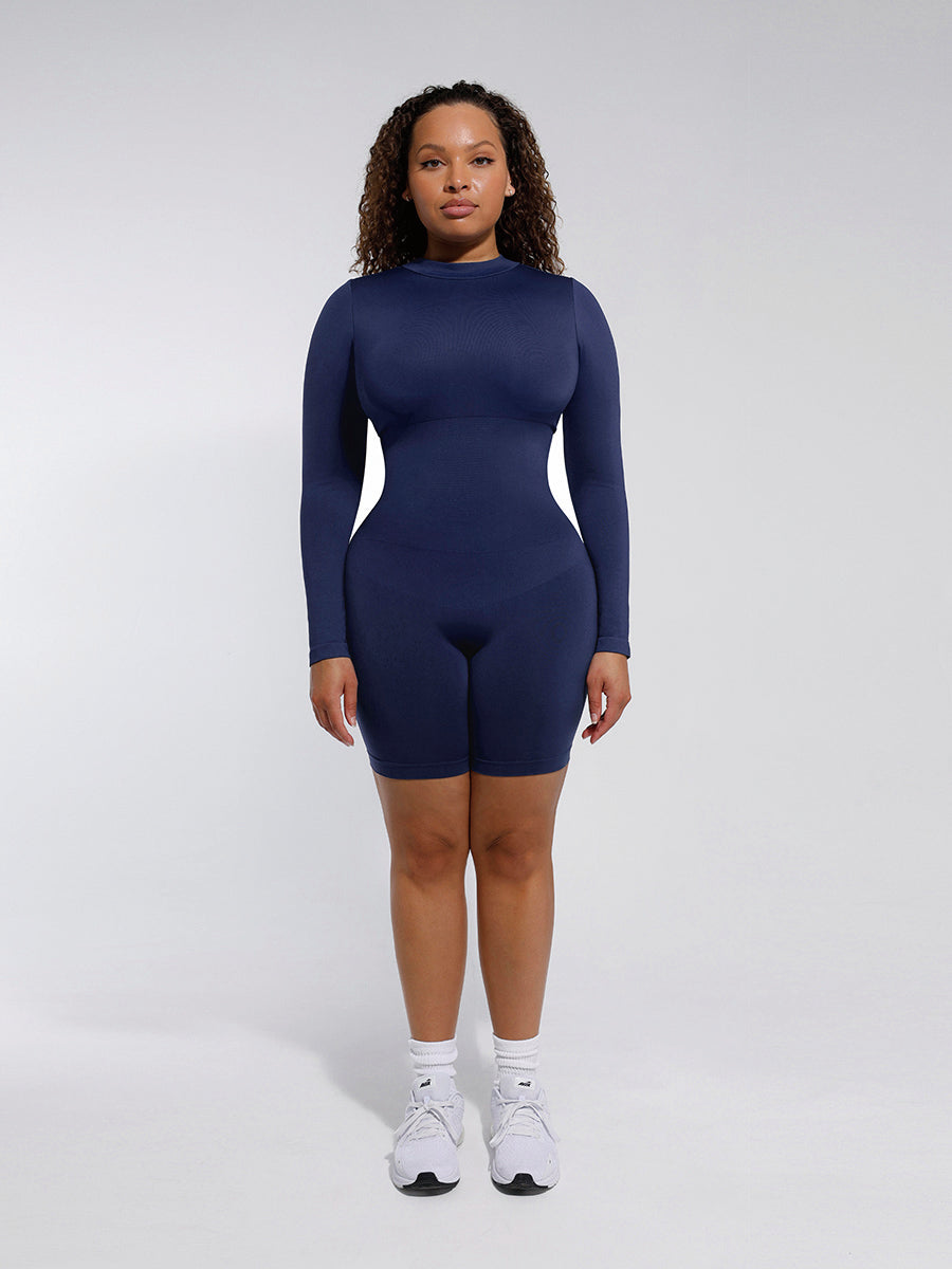 Langärmliger Shapewear-Jumpsuit mit Rundhalsausschnitt