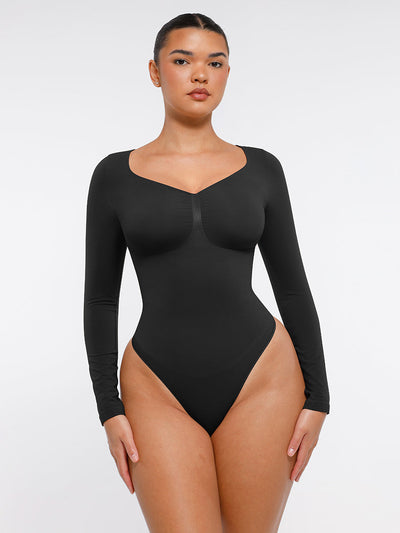 Nahtloser, langärmliger Tanga-Bodysuit zur Bauchkontrolle
