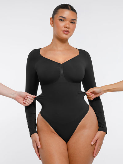 Nahtloser, langärmliger Tanga-Bodysuit zur Bauchkontrolle