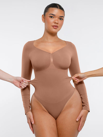 Nahtloser, langärmliger Tanga-Bodysuit zur Bauchkontrolle