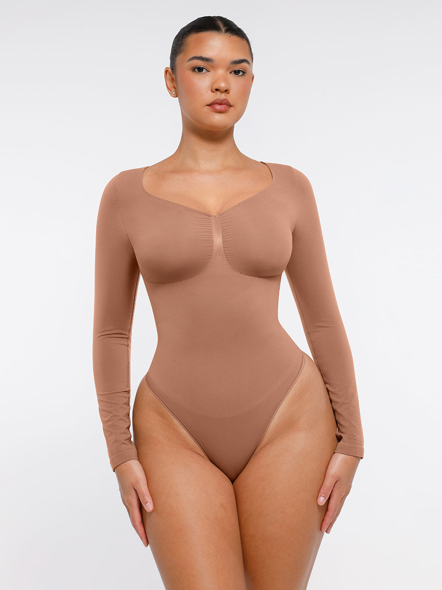 Nahtloser, langärmliger Tanga-Bodysuit zur Bauchkontrolle