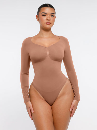 Nahtloser, langärmliger Tanga-Bodysuit zur Bauchkontrolle