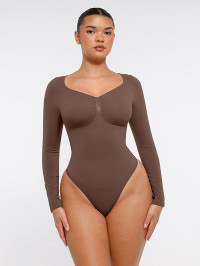 Nahtloser, langärmliger Tanga-Bodysuit zur Bauchkontrolle