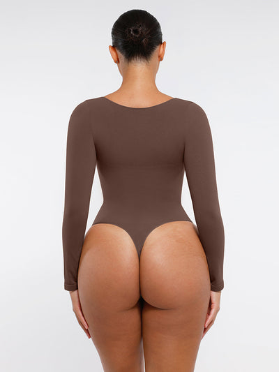 Nahtloser, langärmliger Tanga-Bodysuit zur Bauchkontrolle